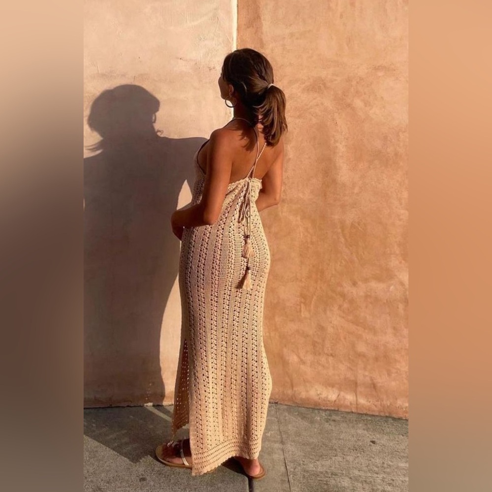 Spell Mirage Crochet Knit Midi Dress in walnut π° XS - Picture 6 of 13